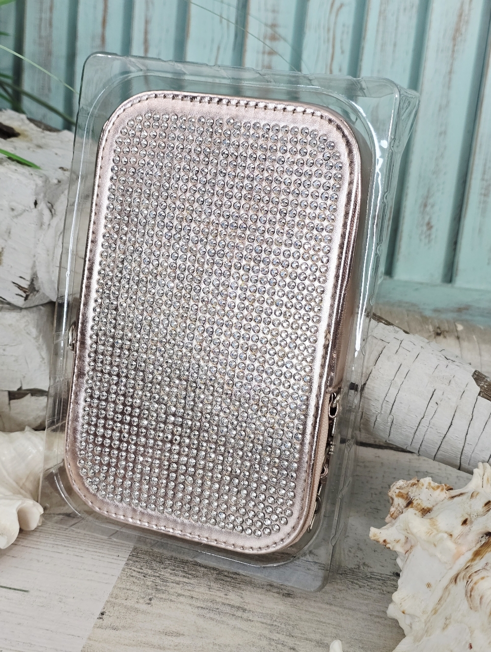 bebe Rose Gold Rhinestone Crossbody Bag - Picture 2 of 6
